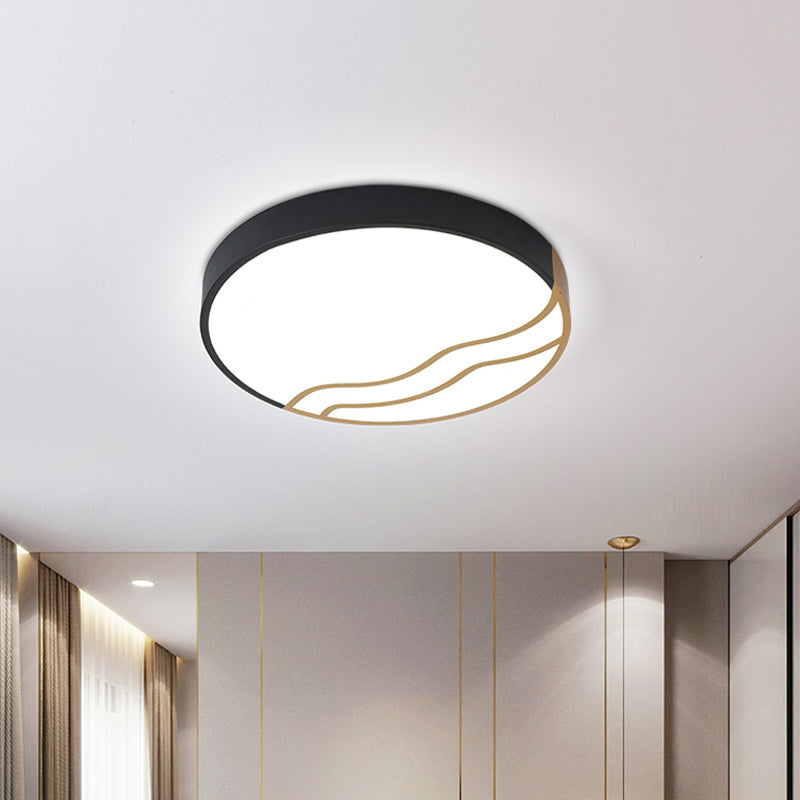 Minimalist LED Bedroom Ceiling Lamp in White/Gold and Black, 16"/14" Diameter
