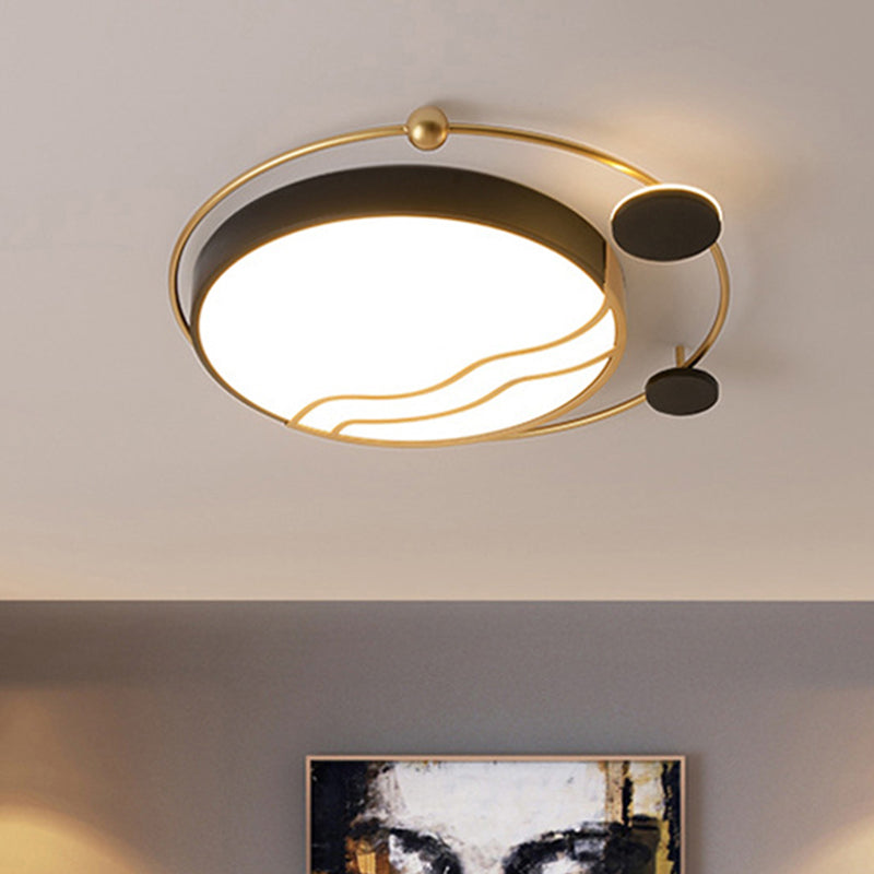 Plafonnier LED contemporain rond en fer avec détails halo - Lumière blanche/chaude