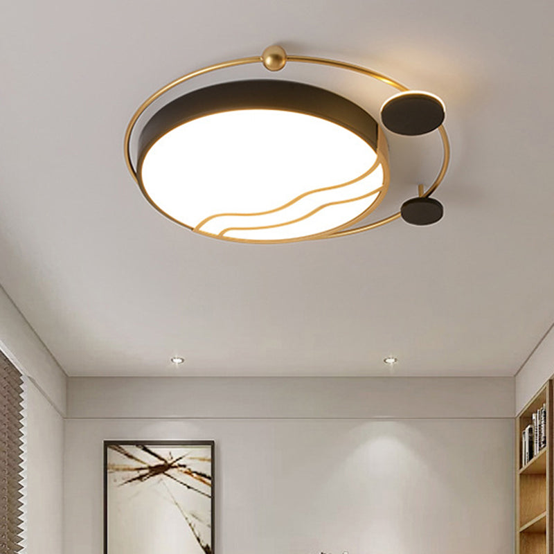 Plafonnier LED contemporain rond en fer avec détails halo - Lumière blanche/chaude