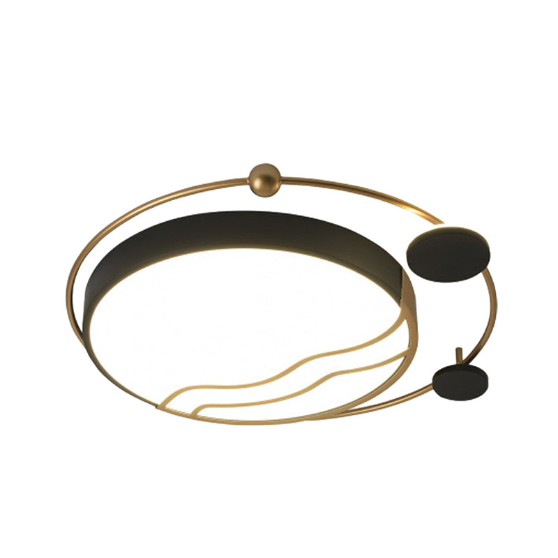 Plafonnier LED contemporain rond en fer avec détails halo - Lumière blanche/chaude