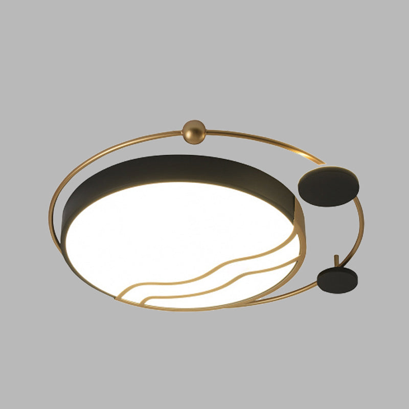 Plafonnier LED contemporain rond en fer avec détails halo - Lumière blanche/chaude