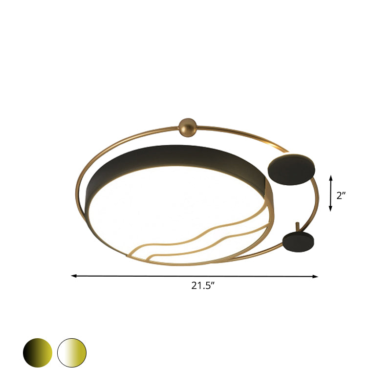 Plafonnier LED contemporain rond en fer avec détails halo - Lumière blanche/chaude
