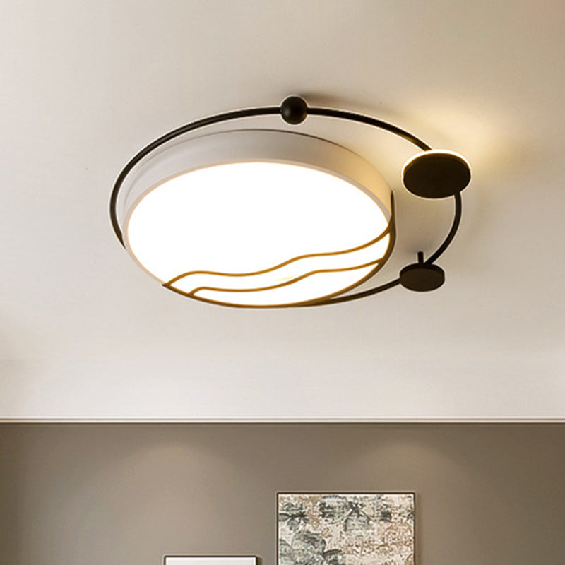 Plafonnier LED contemporain rond en fer avec détails halo - Lumière blanche/chaude