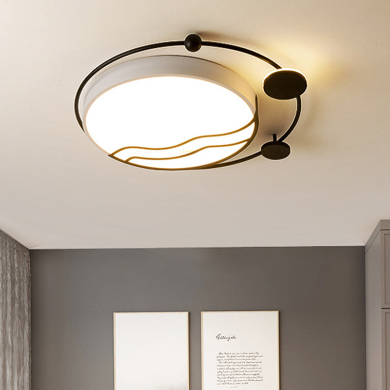 Plafonnier LED contemporain rond en fer avec détails halo - Lumière blanche/chaude