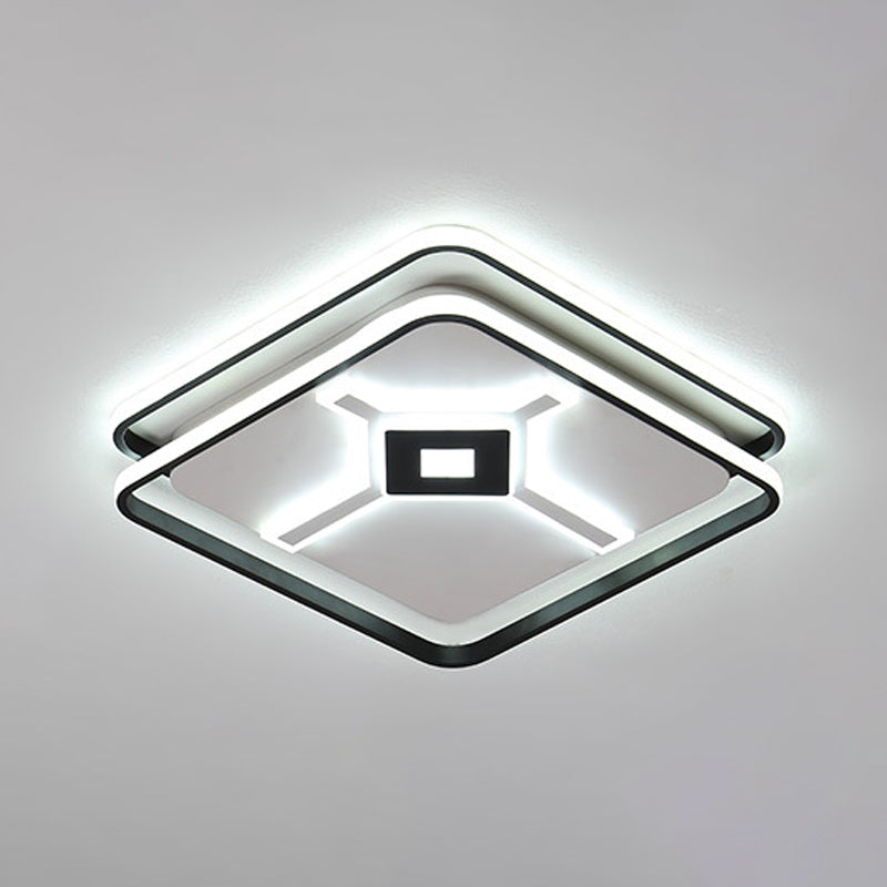 Modern LED Bedroom Ceiling Flush Mount Light Fixture with Acrylic Shade in White/Warm Light - Black