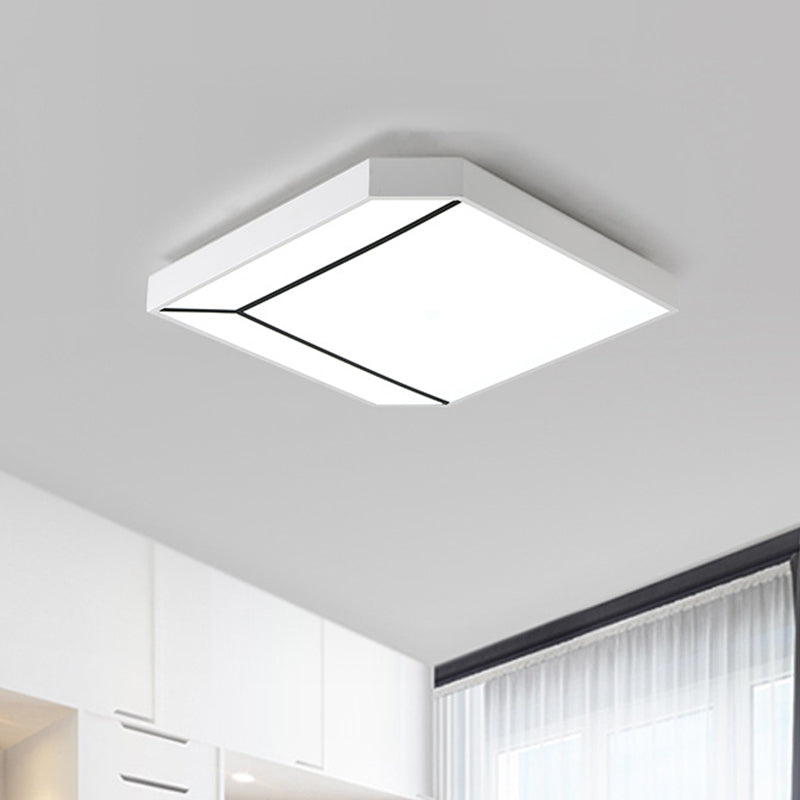 Modern Square Flush LED Ceiling Light in White/Warm Light - 19"/24" Metallic Flush for Living Room