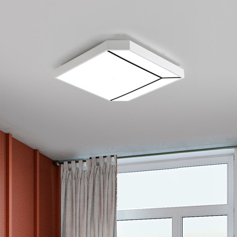 Modern Square Flush LED Ceiling Light in White/Warm Light - 19"/24" Metallic Flush for Living Room