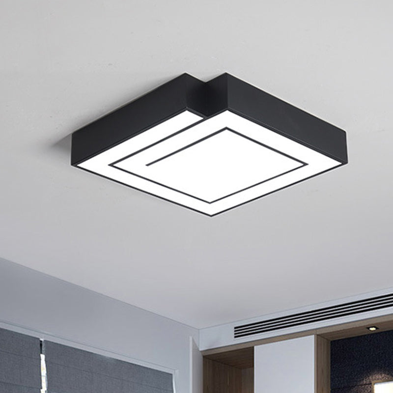 Iron Square LED Flush Mount Lighting - 18"/21.5" - White/Black - Bedroom, White/Warm Light