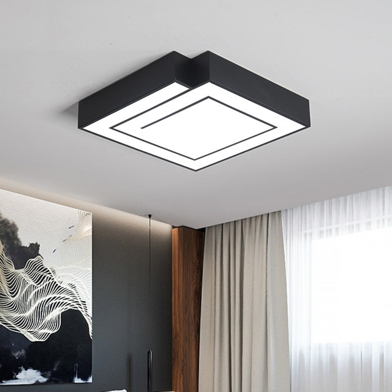 Iron Square LED Flush Mount Lighting - 18"/21.5" - White/Black - Bedroom, White/Warm Light