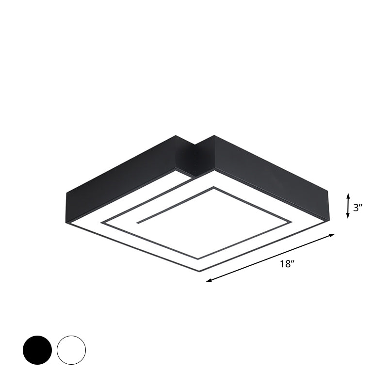 Iron Square LED Flush Mount Lighting - 18"/21.5" - White/Black - Bedroom, White/Warm Light