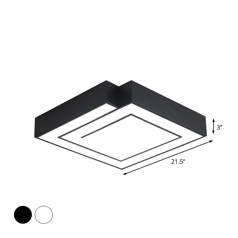 Iron Square LED Flush Mount Lighting - 18"/21.5" - White/Black - Bedroom, White/Warm Light