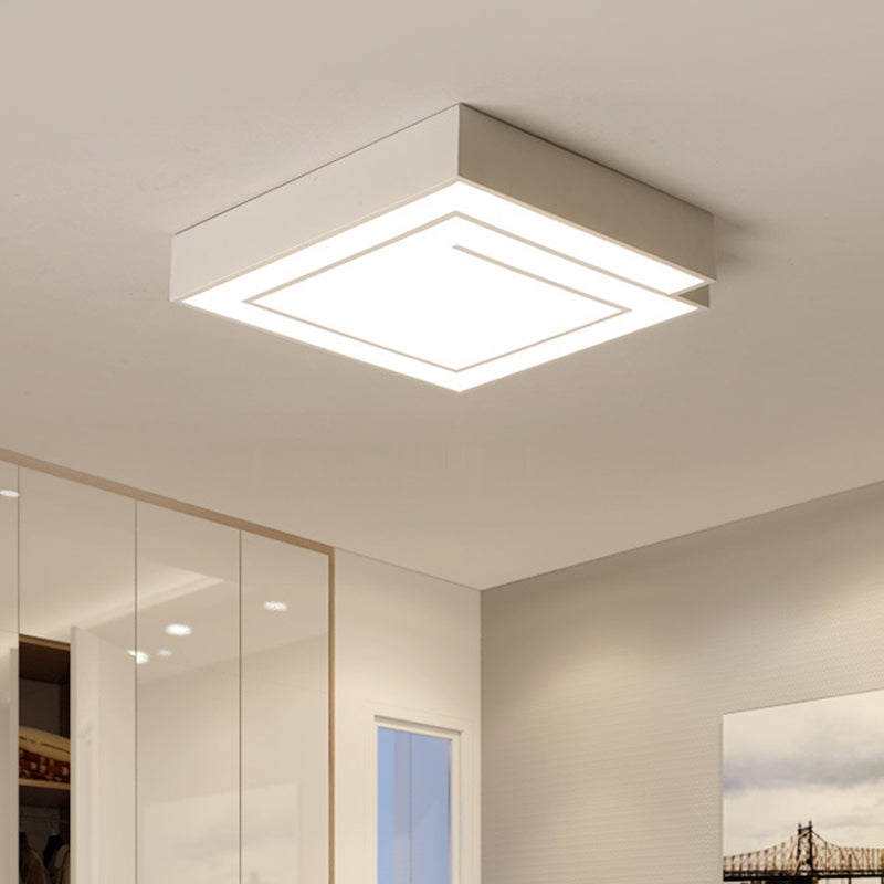 Iron Square LED Flush Mount Lighting - 18"/21.5" - White/Black - Bedroom, White/Warm Light