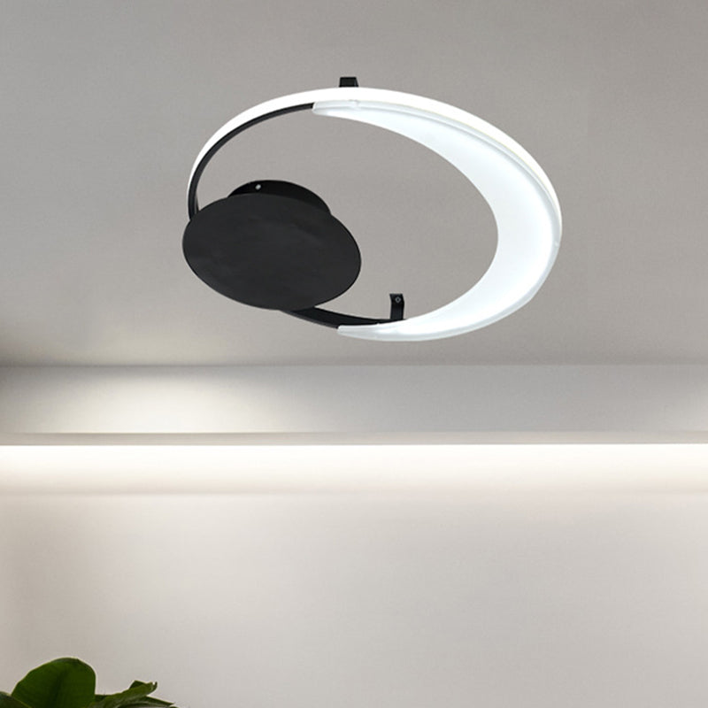 Contemporary LED Bedroom Ceiling Flush Mount with Acrylic Shade in Black, 16.5"/20.5" Wide
