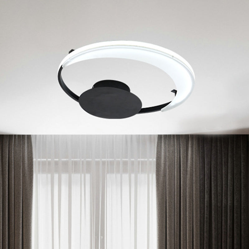 Contemporary LED Bedroom Ceiling Flush Mount with Acrylic Shade in Black, 16.5"/20.5" Wide