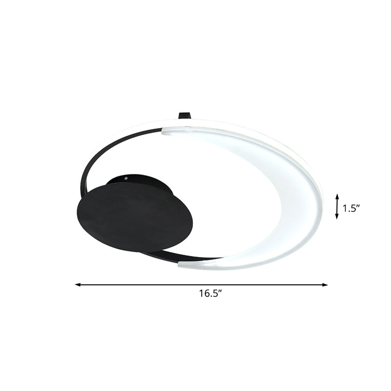 Contemporary LED Bedroom Ceiling Flush Mount with Acrylic Shade in Black, 16.5"/20.5" Wide