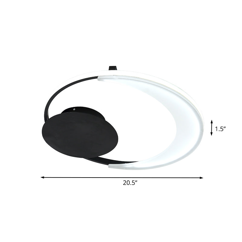 Contemporary LED Bedroom Ceiling Flush Mount with Acrylic Shade in Black, 16.5"/20.5" Wide
