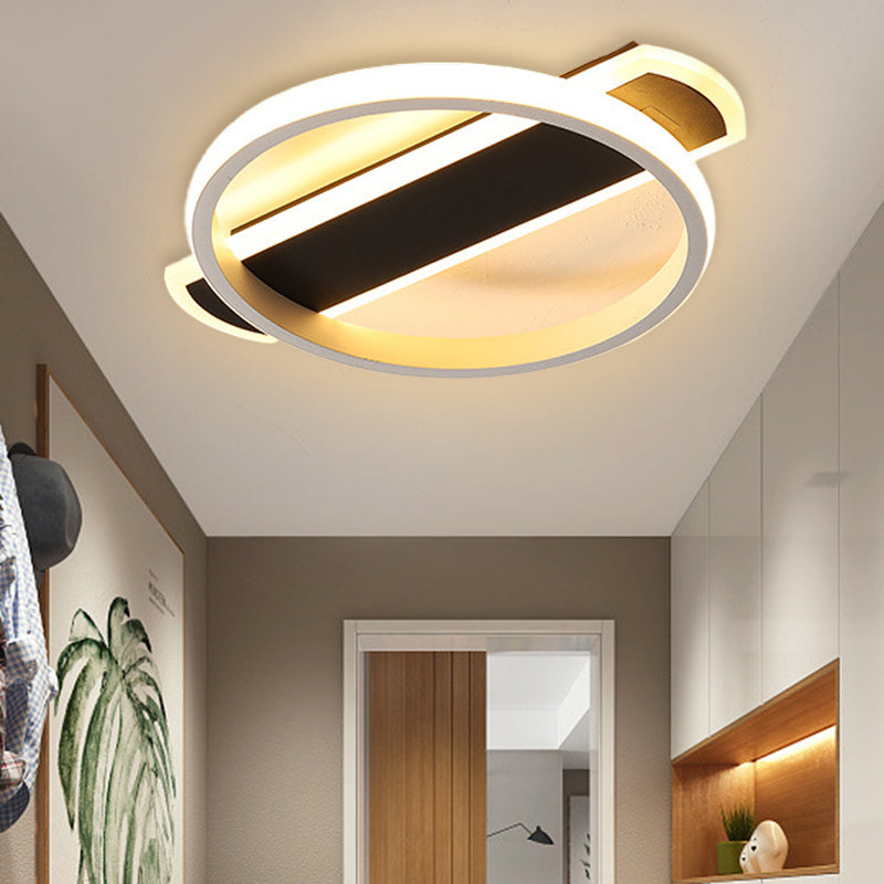Minimalist LED Flush Mount Ceiling Light in Black/White with Arc Rectangular Canopy and Warm/White Light