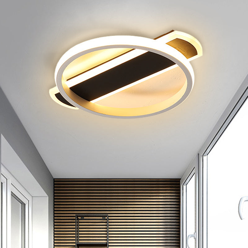Minimalist LED Flush Mount Ceiling Light in Black/White with Arc Rectangular Canopy and Warm/White Light