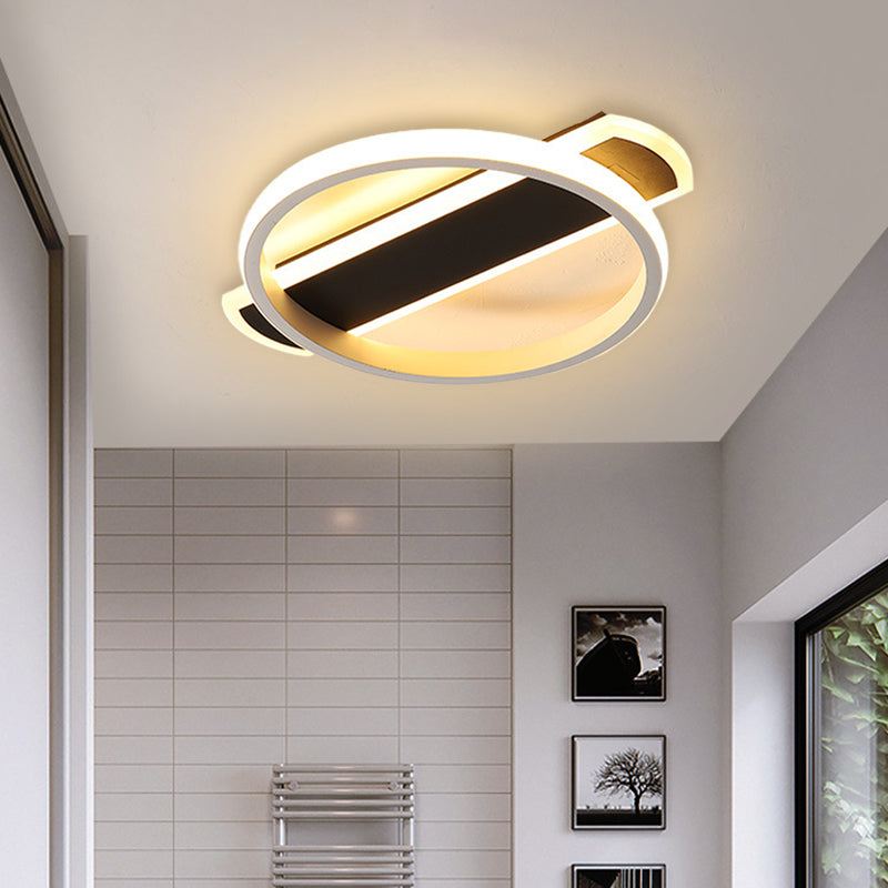 Minimalist LED Flush Mount Ceiling Light in Black/White with Arc Rectangular Canopy and Warm/White Light