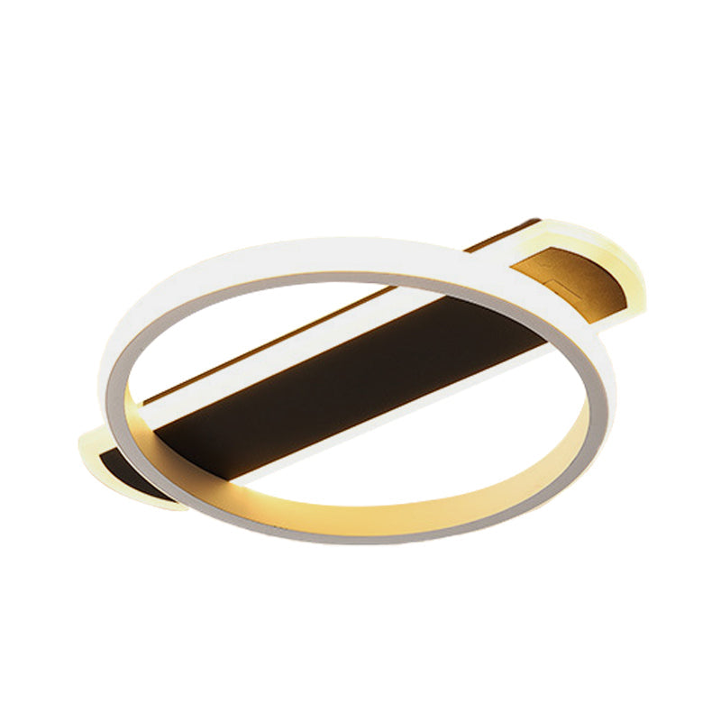 Minimalist LED Flush Mount Ceiling Light in Black/White with Arc Rectangular Canopy and Warm/White Light