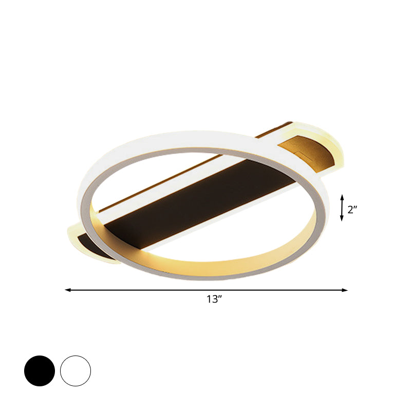 Minimalist LED Flush Mount Ceiling Light in Black/White with Arc Rectangular Canopy and Warm/White Light