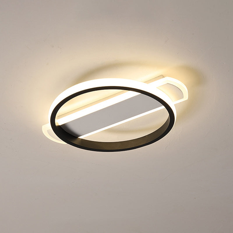 Minimalist LED Flush Mount Ceiling Light in Black/White with Arc Rectangular Canopy and Warm/White Light