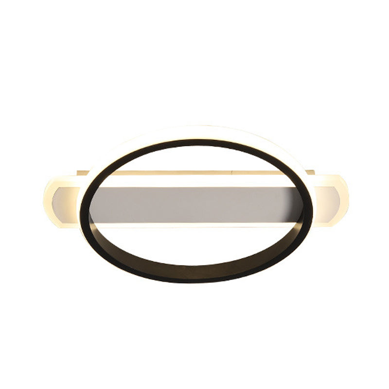 Minimalist LED Flush Mount Ceiling Light in Black/White with Arc Rectangular Canopy and Warm/White Light