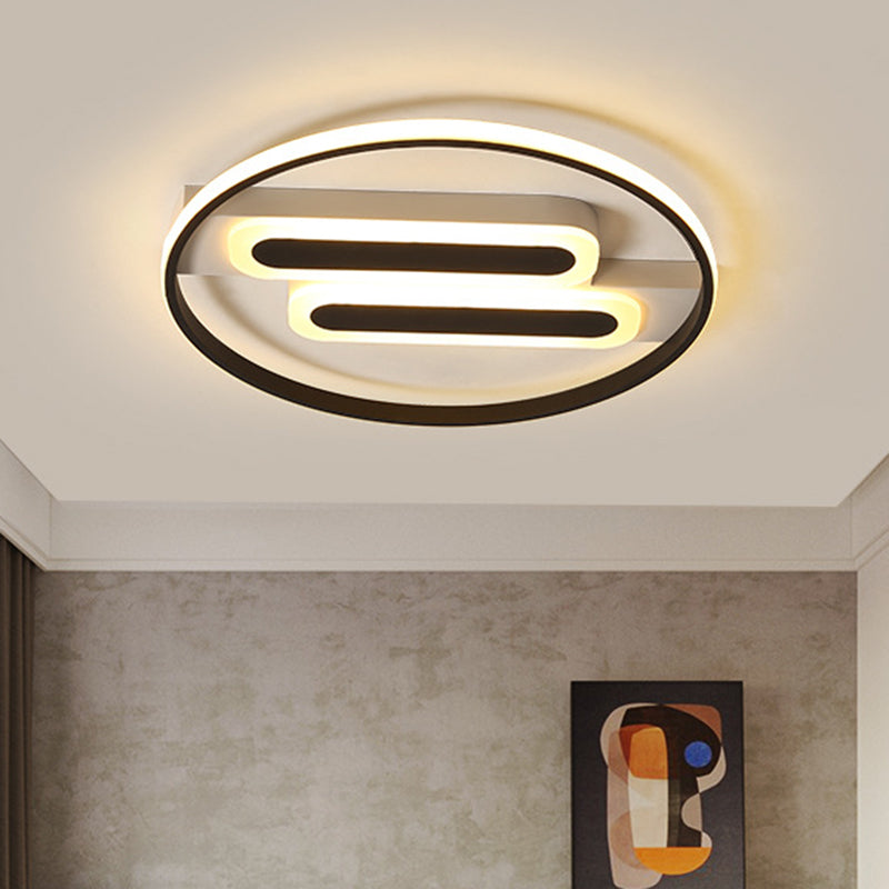 Halo Bedroom Ceiling LED Flush-Mount Light Fixture - 16" and 19.5" Dia - Double Rectangle Canopy - Black - White/Warm Light