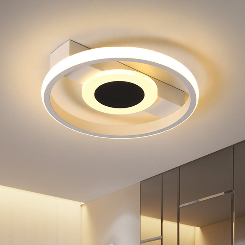 Modern LED Flush Mount Ceiling Light with Acrylic Shade in Warm/White Light - White Halo Design