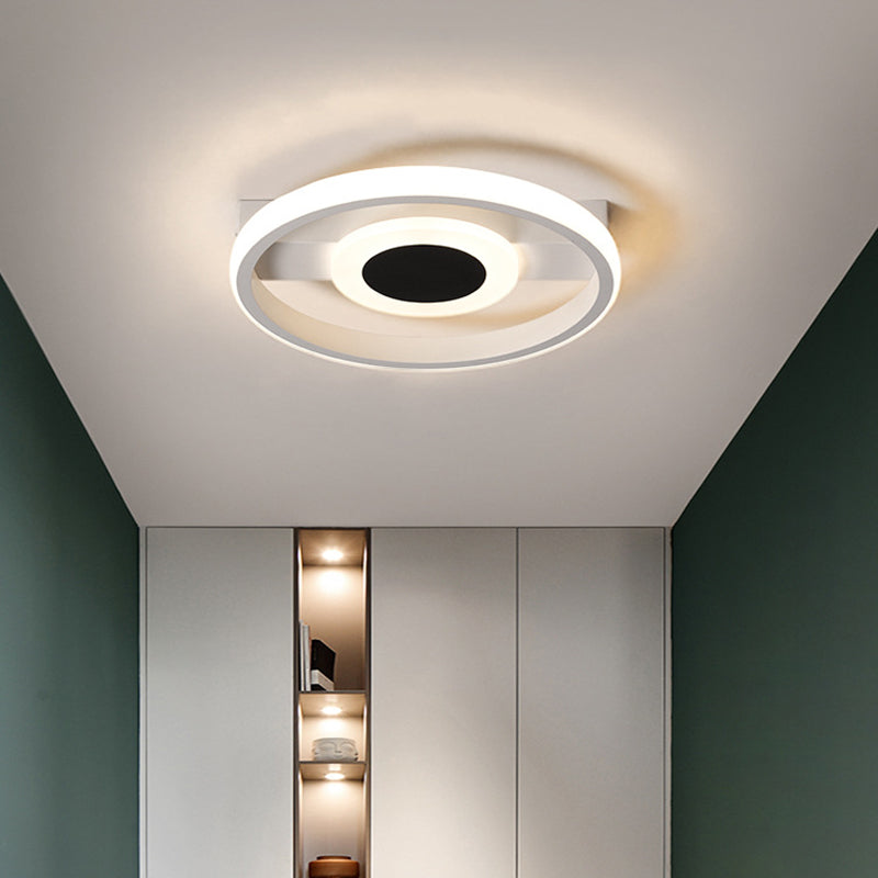 Modern LED Flush Mount Ceiling Light with Acrylic Shade in Warm/White Light - White Halo Design