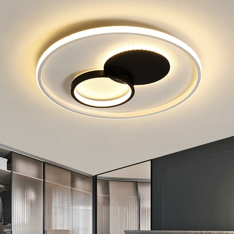 Luminaire LED rond en acrylique noir et blanc à encastrer - Lumière blanche/chaude - 16"/19,5" de diamètre