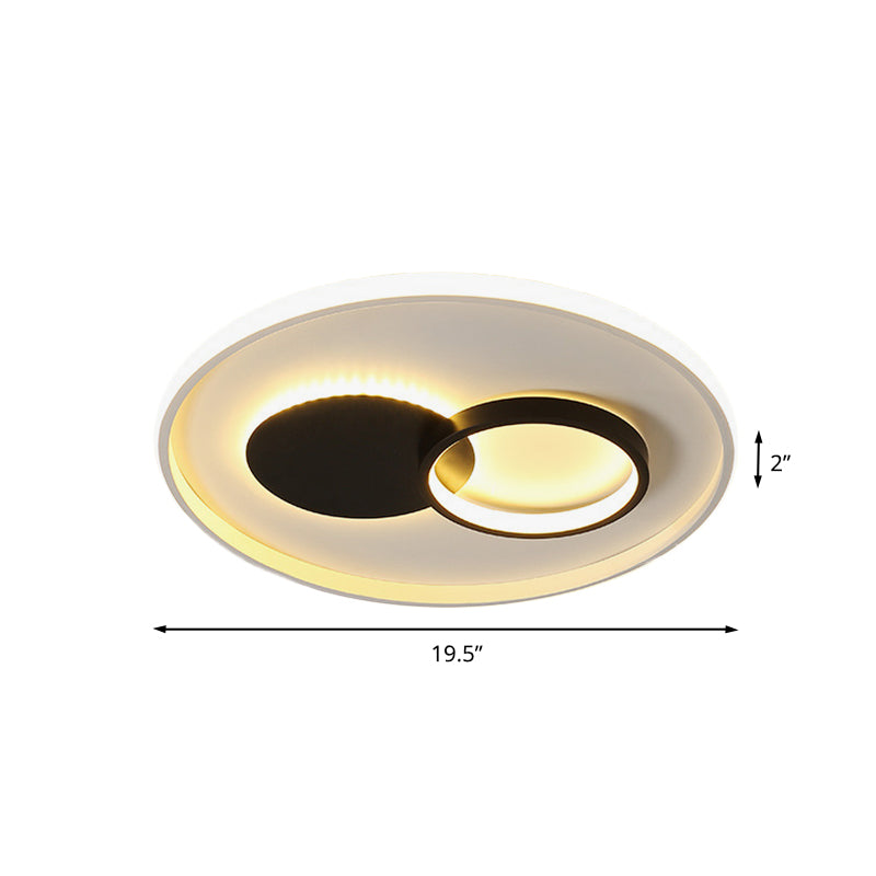 Black & White Round Flushmount Led Acrylic Fixture - White/Warm Light 16/19.5 Dia
