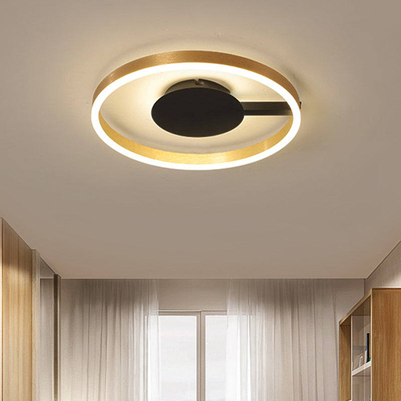 Plafonnier LED minimaliste doré pour chambre à coucher, design circulaire en acrylique de 16"/23,5"