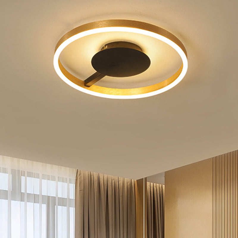 Plafonnier LED minimaliste doré pour chambre à coucher, design circulaire en acrylique de 16"/23,5"