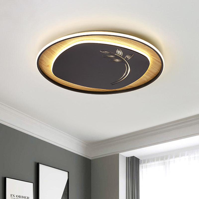 Modern Metal Arc Square Flush Light with LED, Black/Grey/Green, Ceiling Flush, Round Wood Canopy - 16"/19.5" Wide