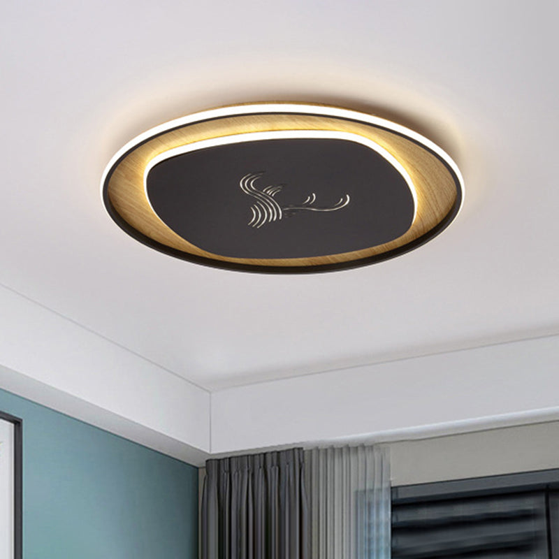 Modern Metal Arc Square Flush Light with LED, Black/Grey/Green, Ceiling Flush, Round Wood Canopy - 16"/19.5" Wide