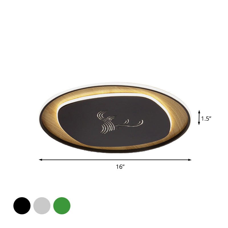 Modern Metal Arc Square Flush Light With Led Black/Grey/Green Ceiling Round Wood Canopy - 16/19.5