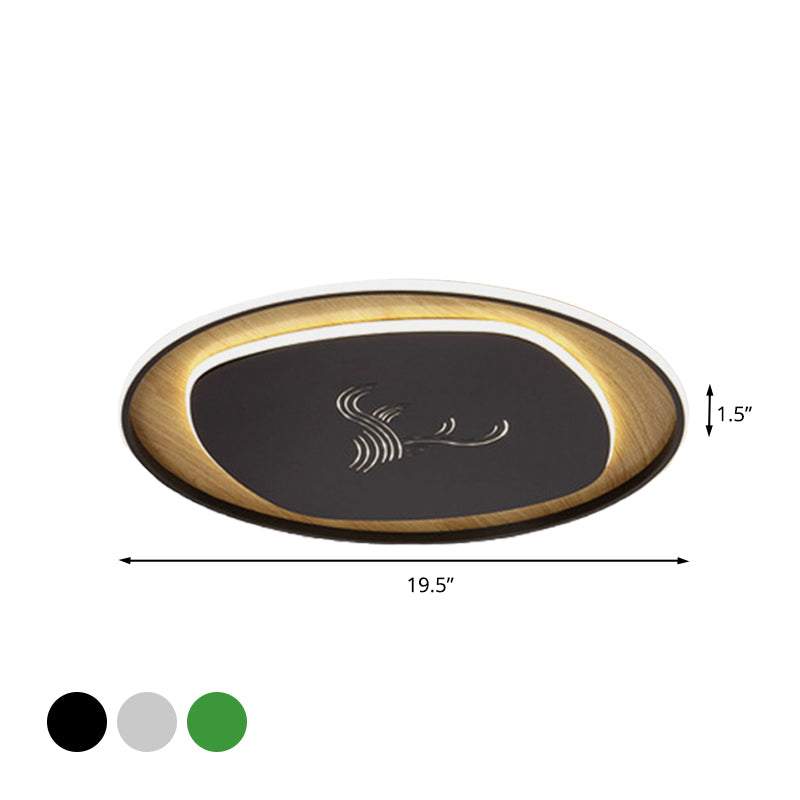 Modern Metal Arc Square Flush Light with LED, Black/Grey/Green, Ceiling Flush, Round Wood Canopy - 16"/19.5" Wide