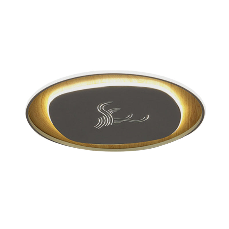 Modern Metal Arc Square Flush Light with LED, Black/Grey/Green, Ceiling Flush, Round Wood Canopy - 16"/19.5" Wide