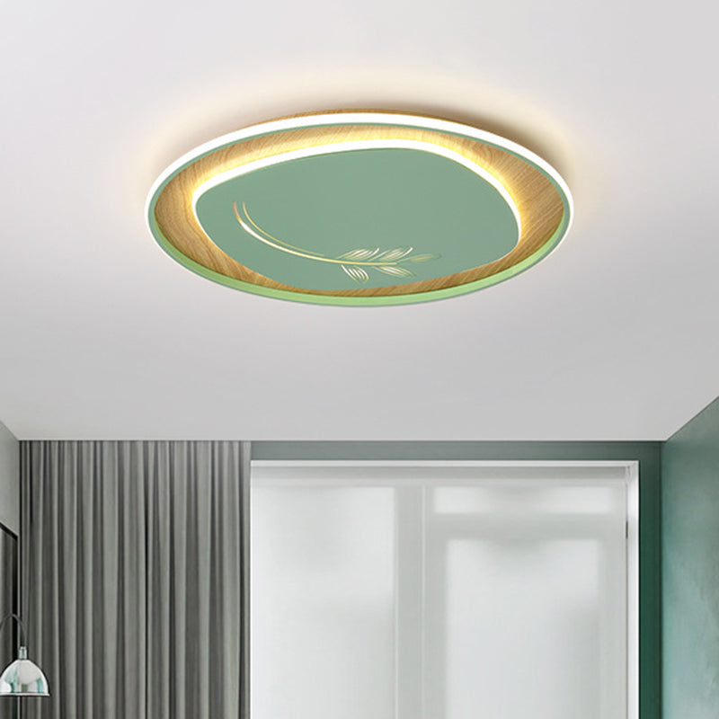 Modern Metal Arc Square Flush Light with LED, Black/Grey/Green, Ceiling Flush, Round Wood Canopy - 16"/19.5" Wide