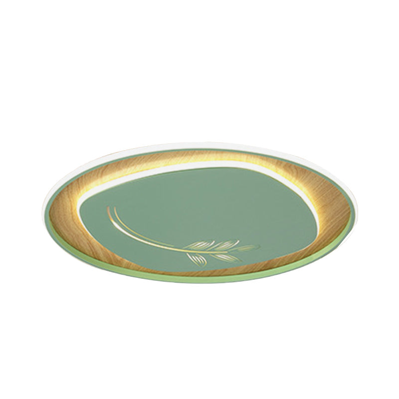 Modern Metal Arc Square Flush Light with LED, Black/Grey/Green, Ceiling Flush, Round Wood Canopy - 16"/19.5" Wide