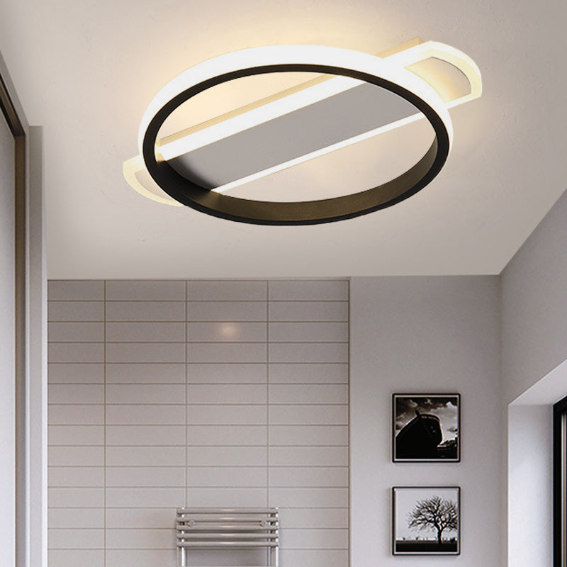 LED Acrylic Flush Ceiling Lamp - White/Black Ring Flush Lighting with Arc Rectangle Canopy in Warm/White Light