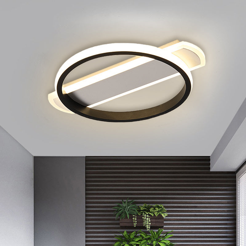 LED Acrylic Flush Ceiling Lamp - White/Black Ring Flush Lighting with Arc Rectangle Canopy in Warm/White Light