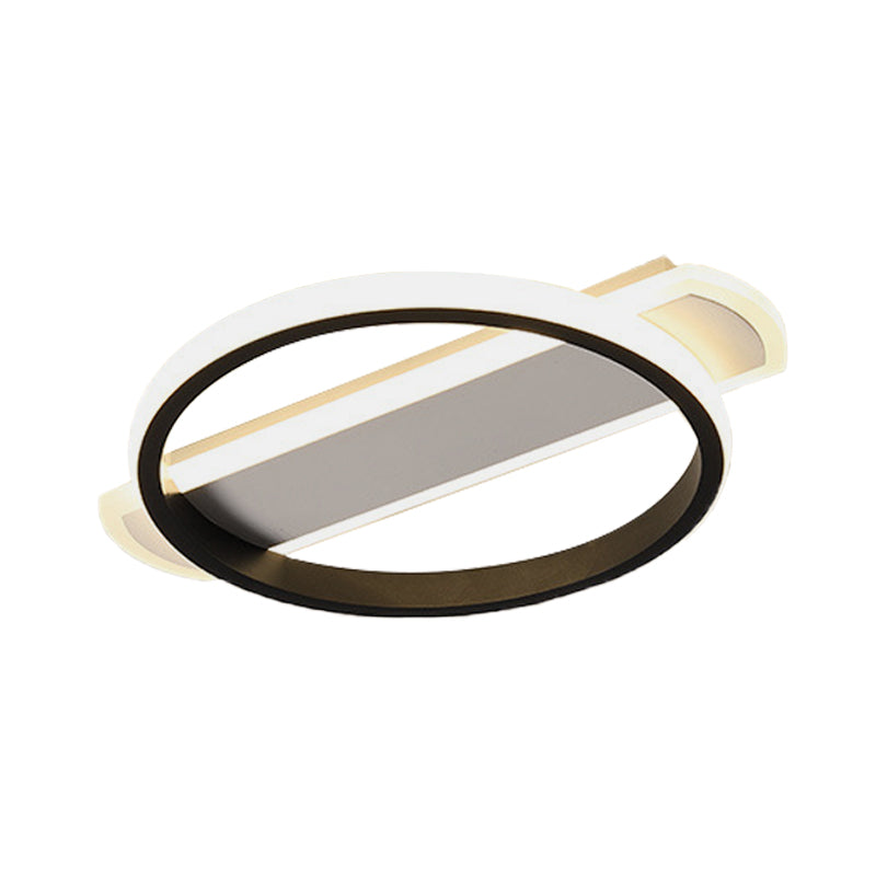 LED Acrylic Flush Ceiling Lamp - White/Black Ring Flush Lighting with Arc Rectangle Canopy in Warm/White Light