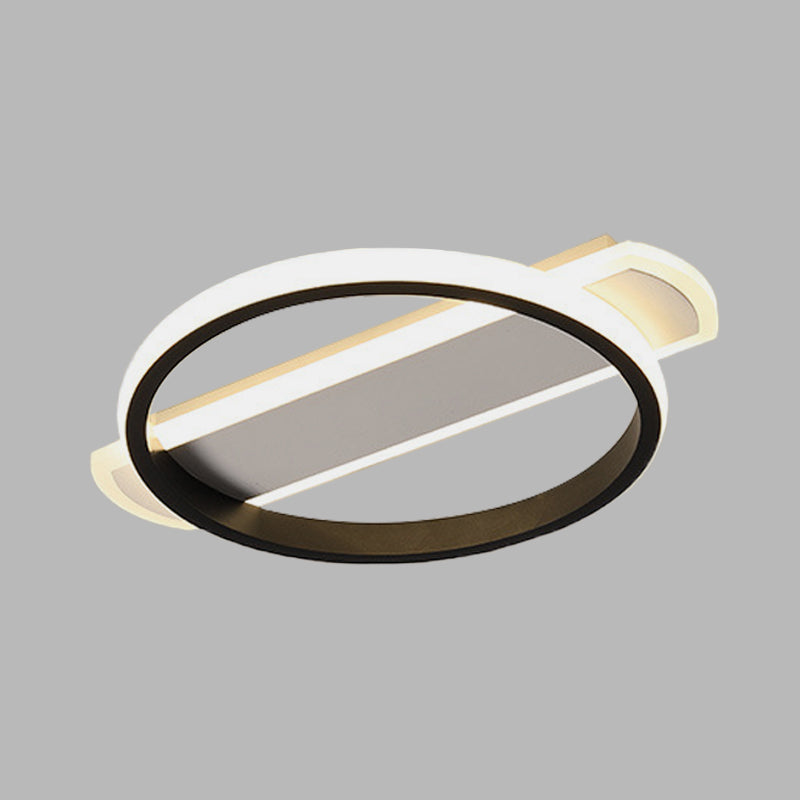 LED Acrylic Flush Ceiling Lamp - White/Black Ring Flush Lighting with Arc Rectangle Canopy in Warm/White Light