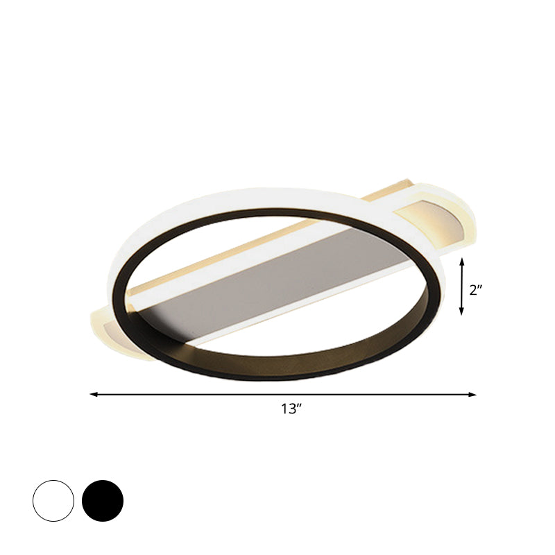 LED Acrylic Flush Ceiling Lamp - White/Black Ring Flush Lighting with Arc Rectangle Canopy in Warm/White Light