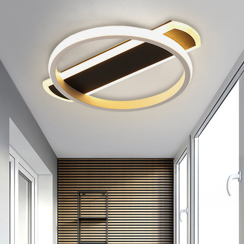 LED Acrylic Flush Ceiling Lamp - White/Black Ring Flush Lighting with Arc Rectangle Canopy in Warm/White Light