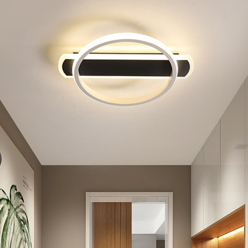 LED Acrylic Flush Ceiling Lamp - White/Black Ring Flush Lighting with Arc Rectangle Canopy in Warm/White Light