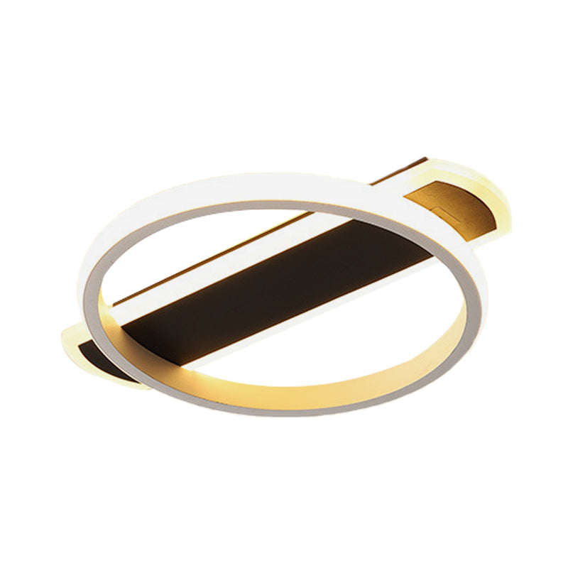 LED Acrylic Flush Ceiling Lamp - White/Black Ring Flush Lighting with Arc Rectangle Canopy in Warm/White Light