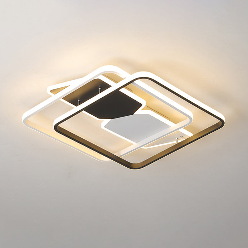 Modern Acrylic Flush Mount LED Ceiling Light in Black - 16"/19.5" Square - Bedroom Lighting